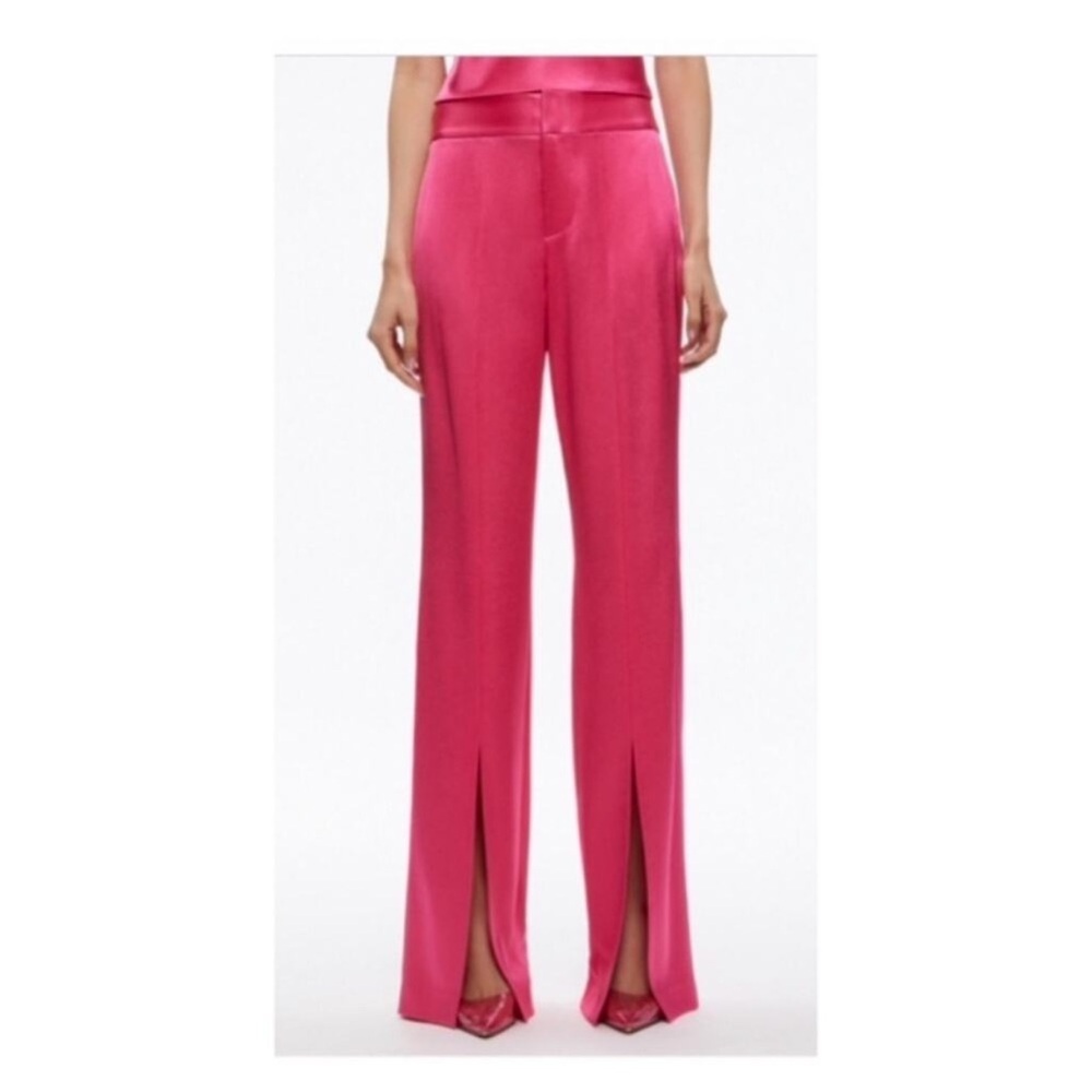 Alice + Olivia Jodi Jody Satin Slit Front Pants in Candy Pink- 2 - Picture 7 of 11